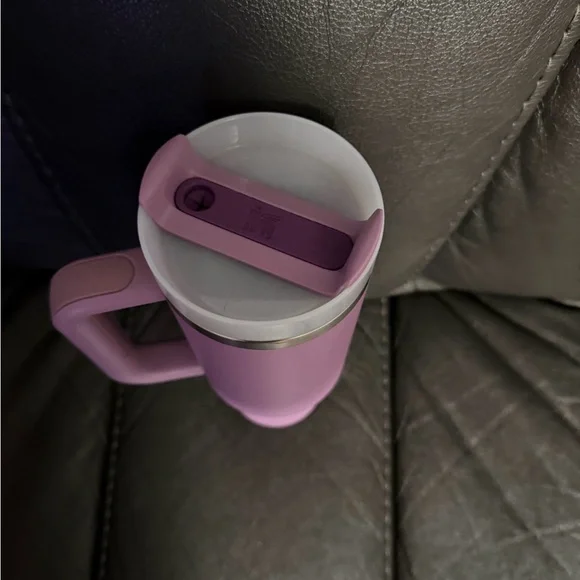 Stanley Pink Travel Mug with Handle and Stainless Trim - Picture 2 of 3